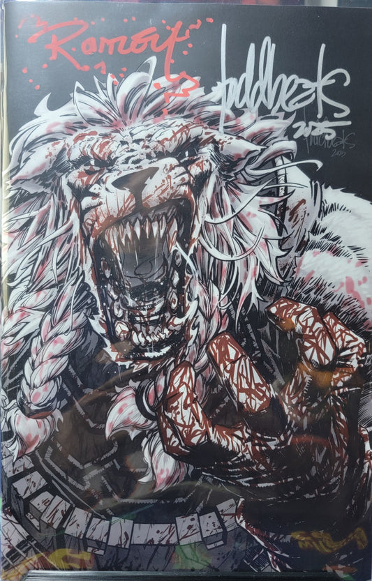 BATTLE BEAST #1 2X SIGNED RYAN OTTLEY & TODD BEATS (OTTLEY SPLATTER / BEATS GRAY)