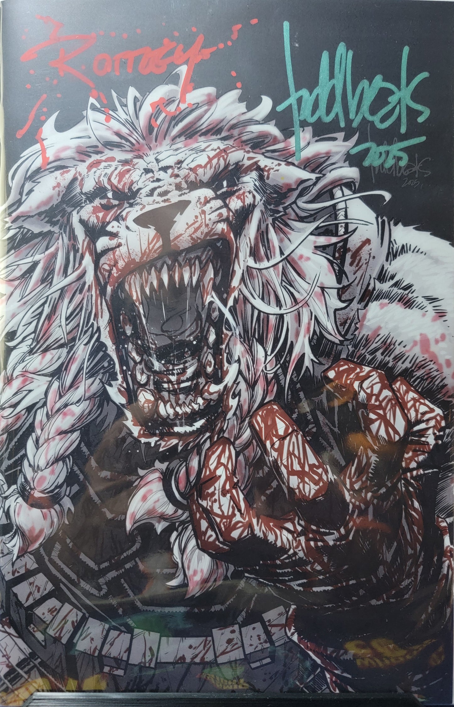 BATTLE BEAST #1 2X SIGNED RYAN OTTLEY & TODD BEATS (OTTLEY SPLATTER / BEATS GREEN)