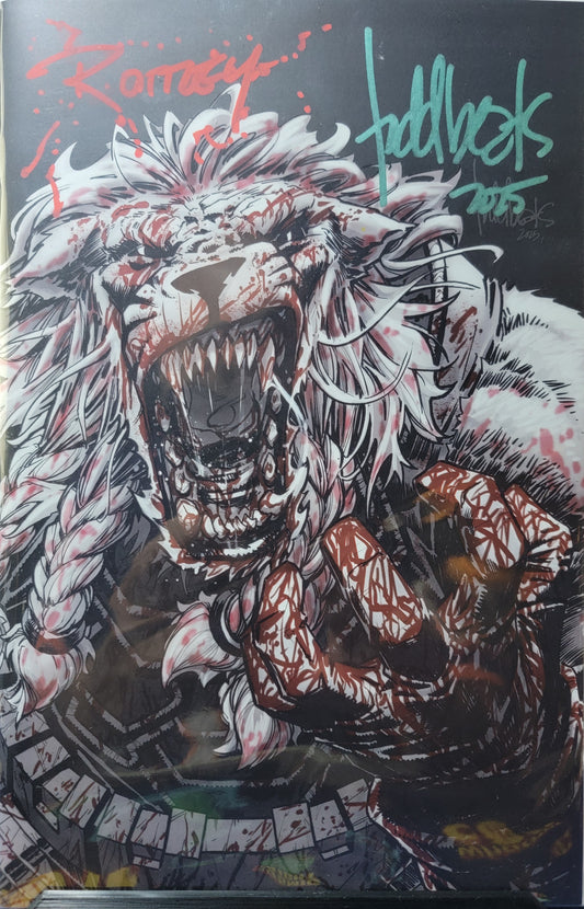 BATTLE BEAST #1 2X SIGNED RYAN OTTLEY & TODD BEATS (OTTLEY SPLATTER / BEATS GREEN)