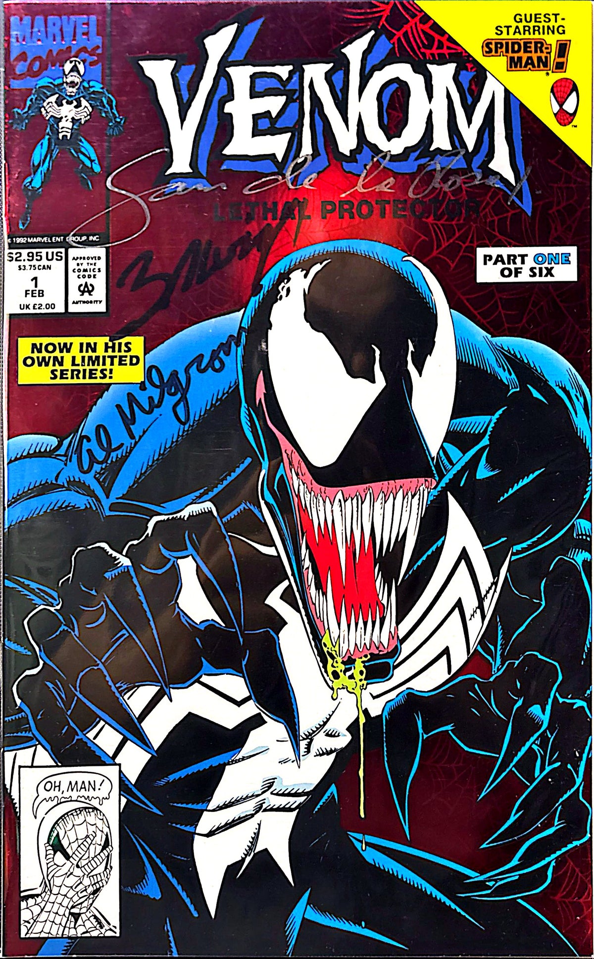 VENOM LETHAL PROTECTOR #1 SIGNED BY SAM DE LA ROSA, MARK BAGLEY, AL MILGRAM