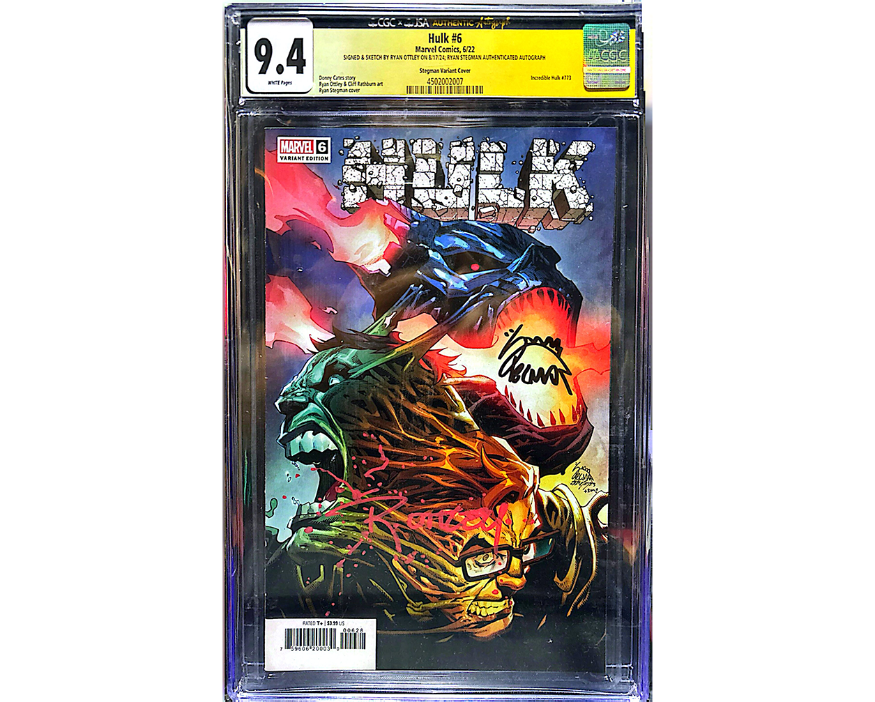 HULK #6 RATIO 1:500 SS JSA/CGC 9.4 Signed Ryan Ottley & Ryan Stegman