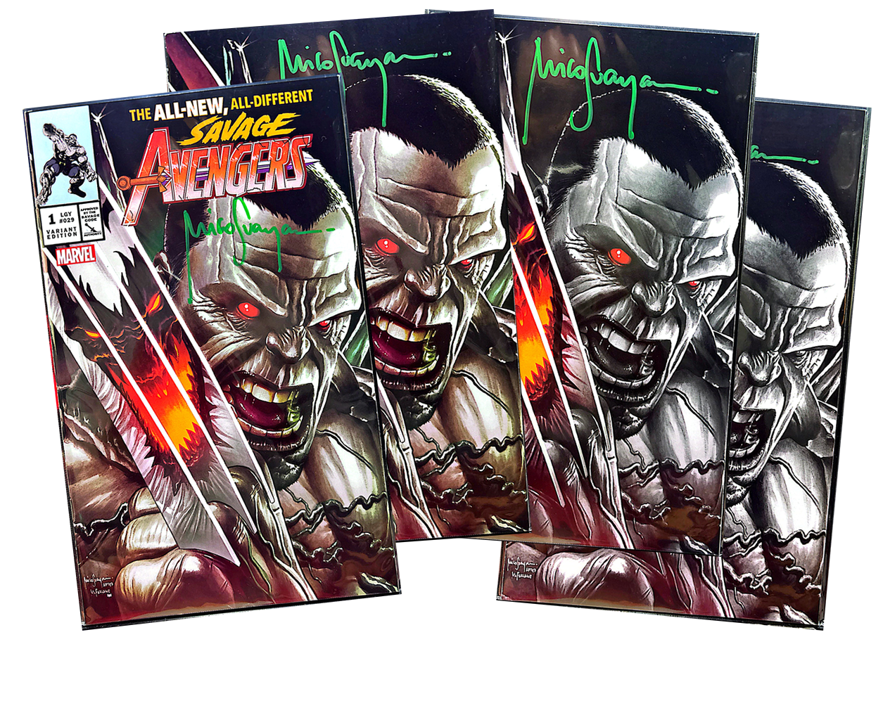 Savage Avengers #1 (SET) Trade, Virgin, Virgin Color Splash & MegaCon Virgin Sketch Signed by Mico Suayan